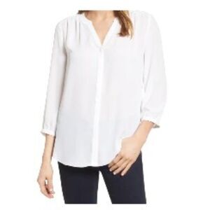 NYDJ Pintuck Blouse Top Long Sleeve in Optic White XL NWT